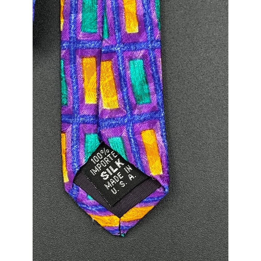 KRIZIA UOMO Silk Tie Mens Purple Colorful Geometric Pattern 100%‎ Silk USA